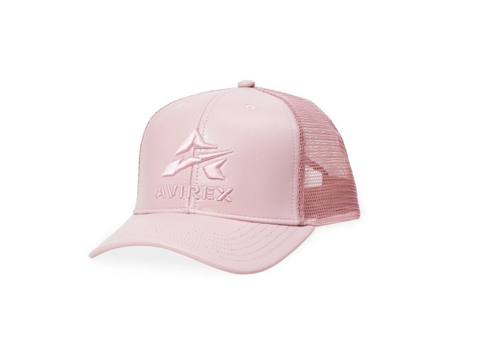 $199 Nwt Avirex Pale Mauve Leather & Mesh Logo Trucker Hat On Size